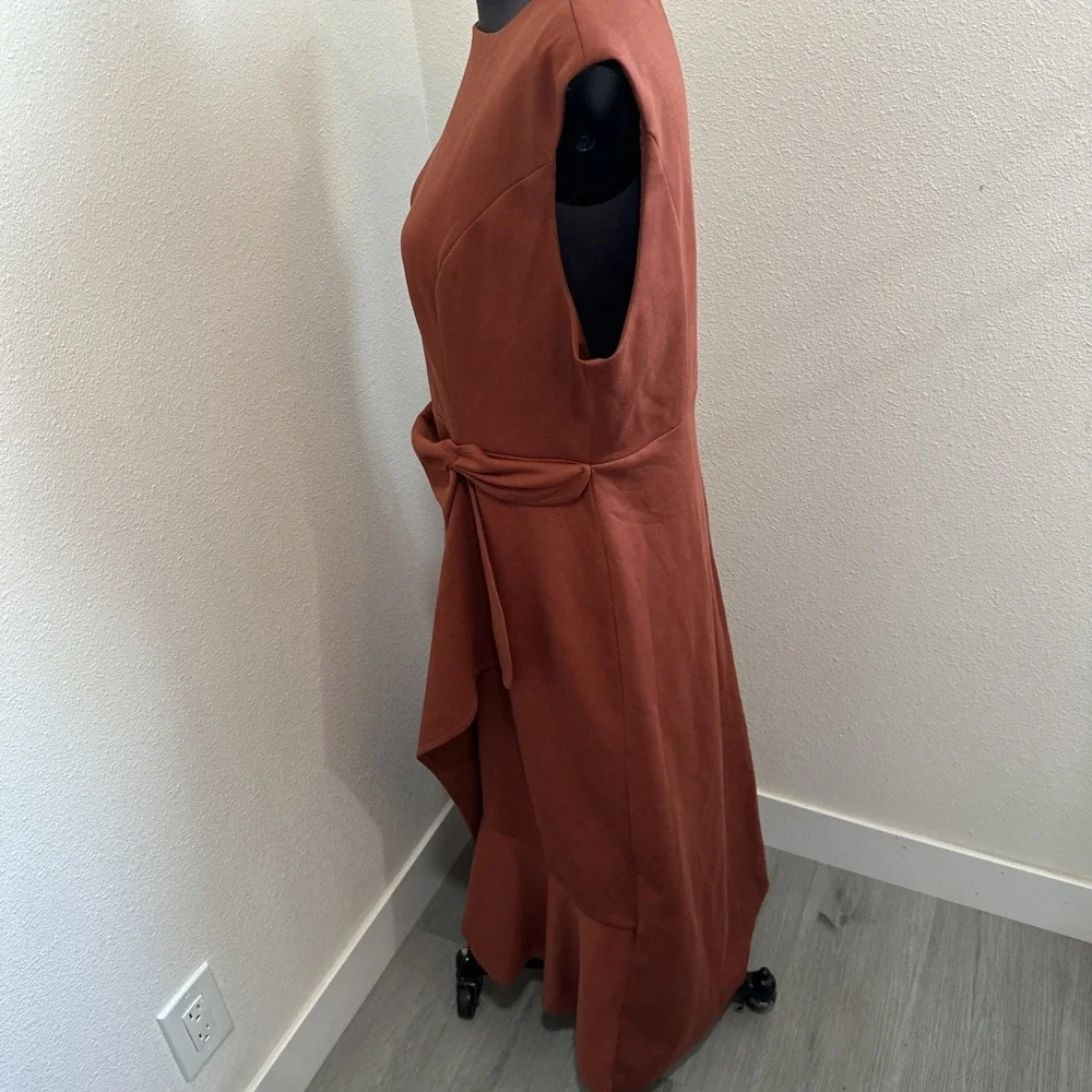 Fehaute Women's Sleeveless Draped Front Detail AssymetriicMidi Dress Rust Sz 12 - Picture 6 of 11